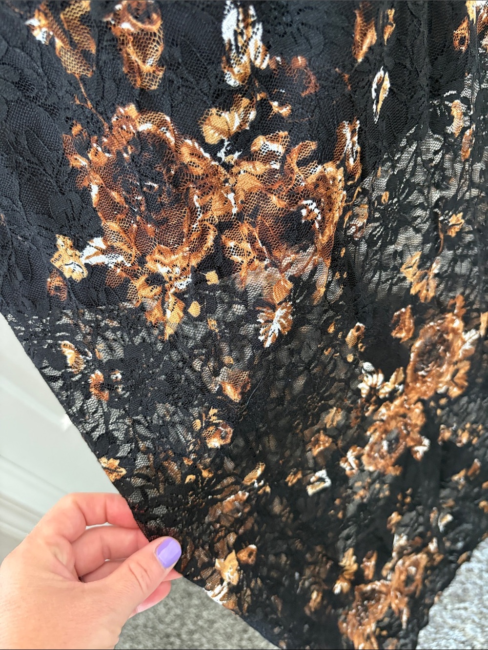 Promesa Black Maxi Skirt with Brown Floral Lace - Picture 5 of 12